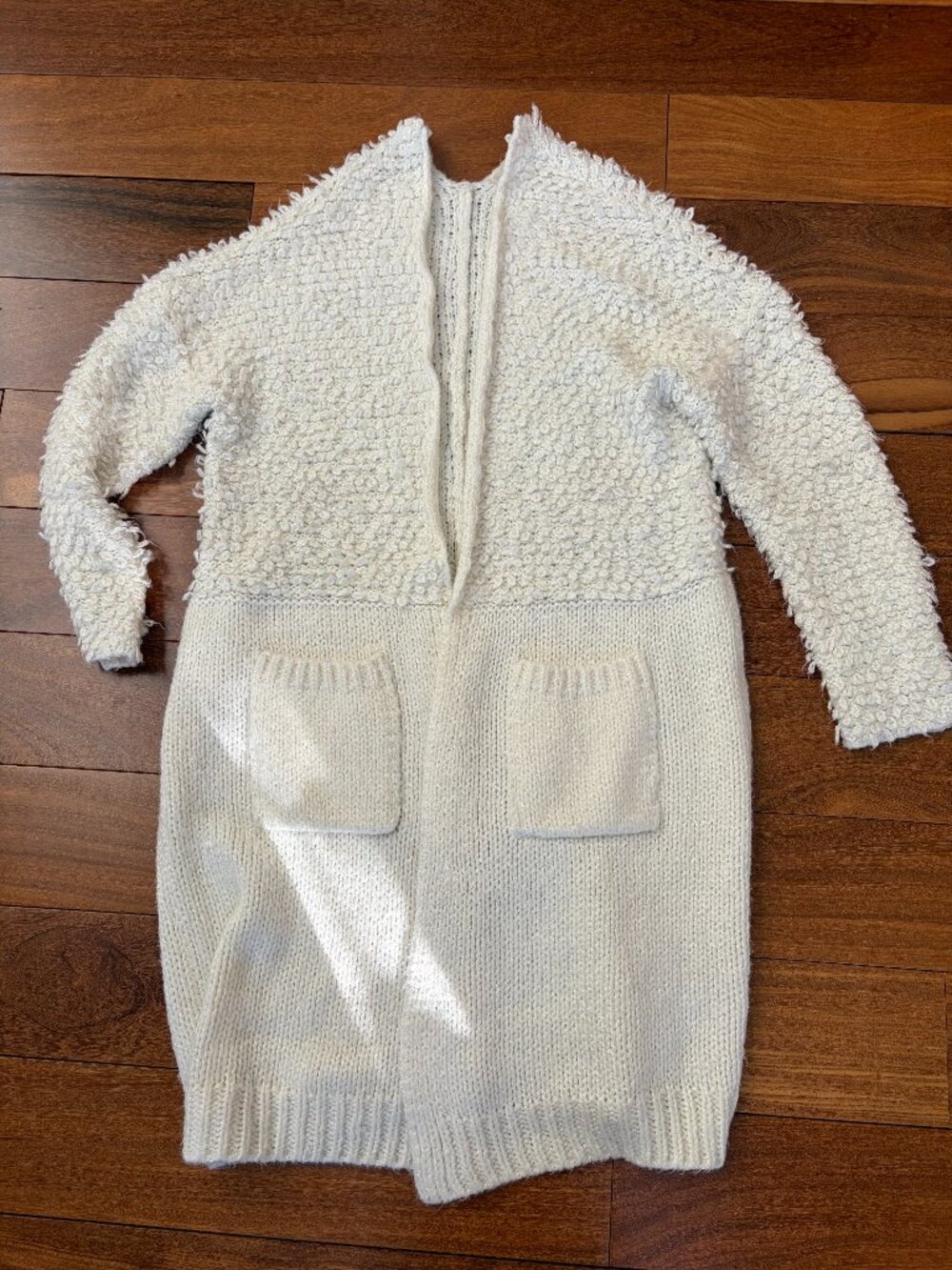 J.O.A cream colored open-front textured knit long cardigan XS boho indie sleaze